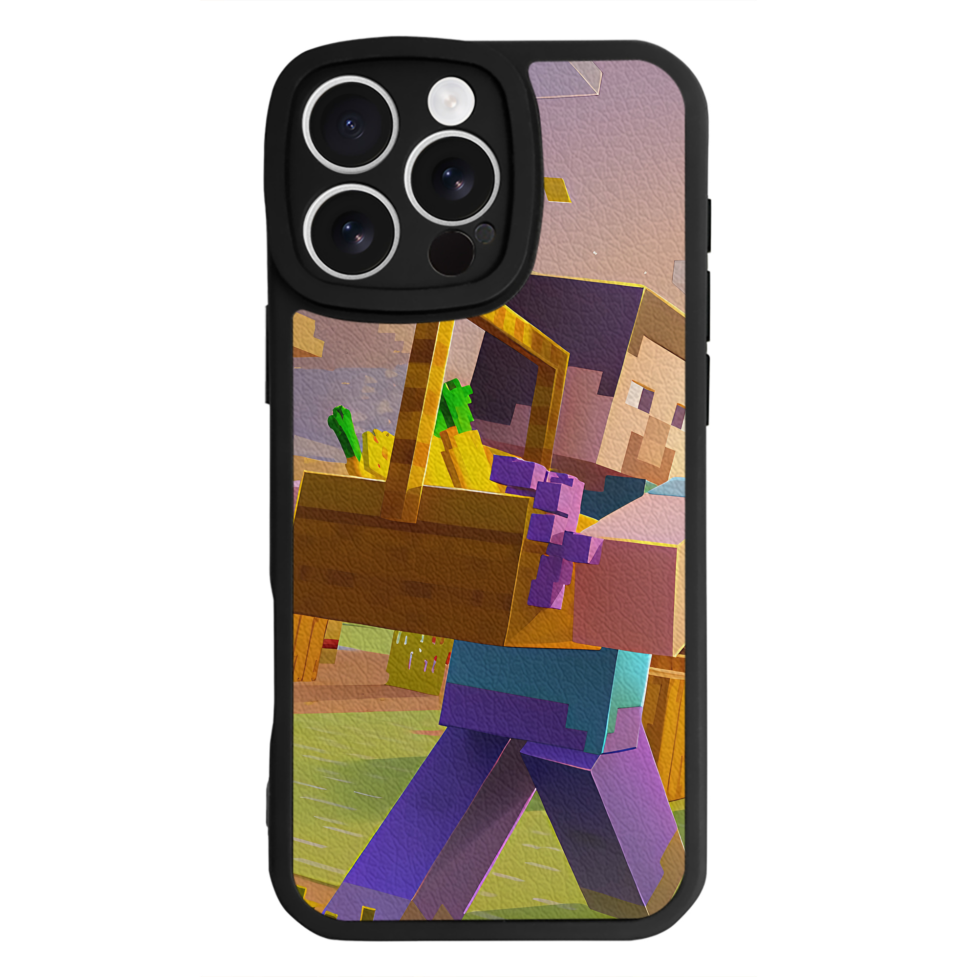 （画像用） マインクラフト ブロックの世界 Minecraft MC Block world 【iPhone 16シリーズ対応】シリコンスマホケース（レザー調） 材質：シリコン